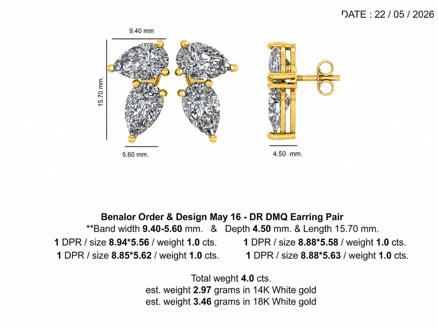 Custom 4 Carat Earrings | 18K Yellow Gold | Deposit
