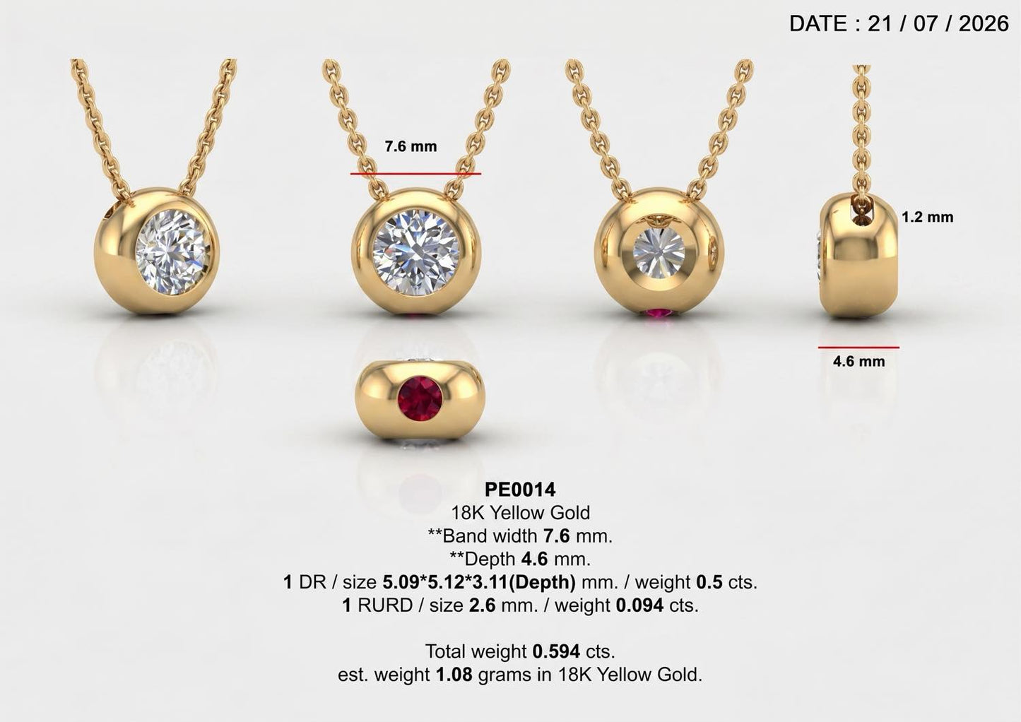 0.5 Carat Natural Diamond & Ruby Necklace in 18K Yellow Gold (V1) - Deposit