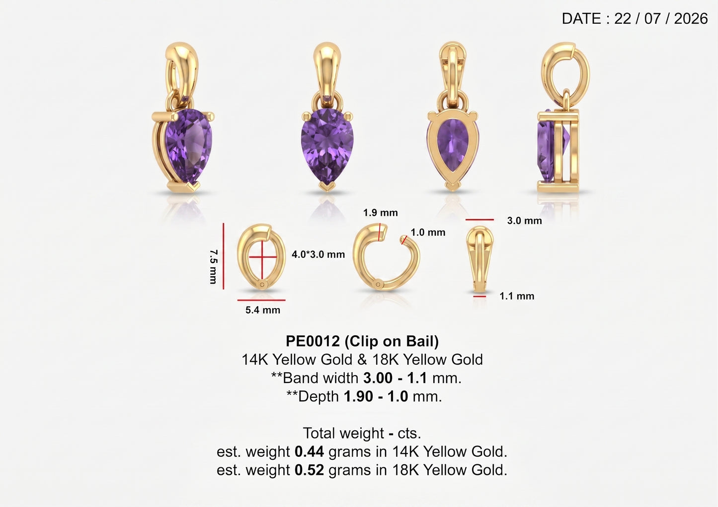 Custom Clip-on Bail 18K Yellow Gold Deposit