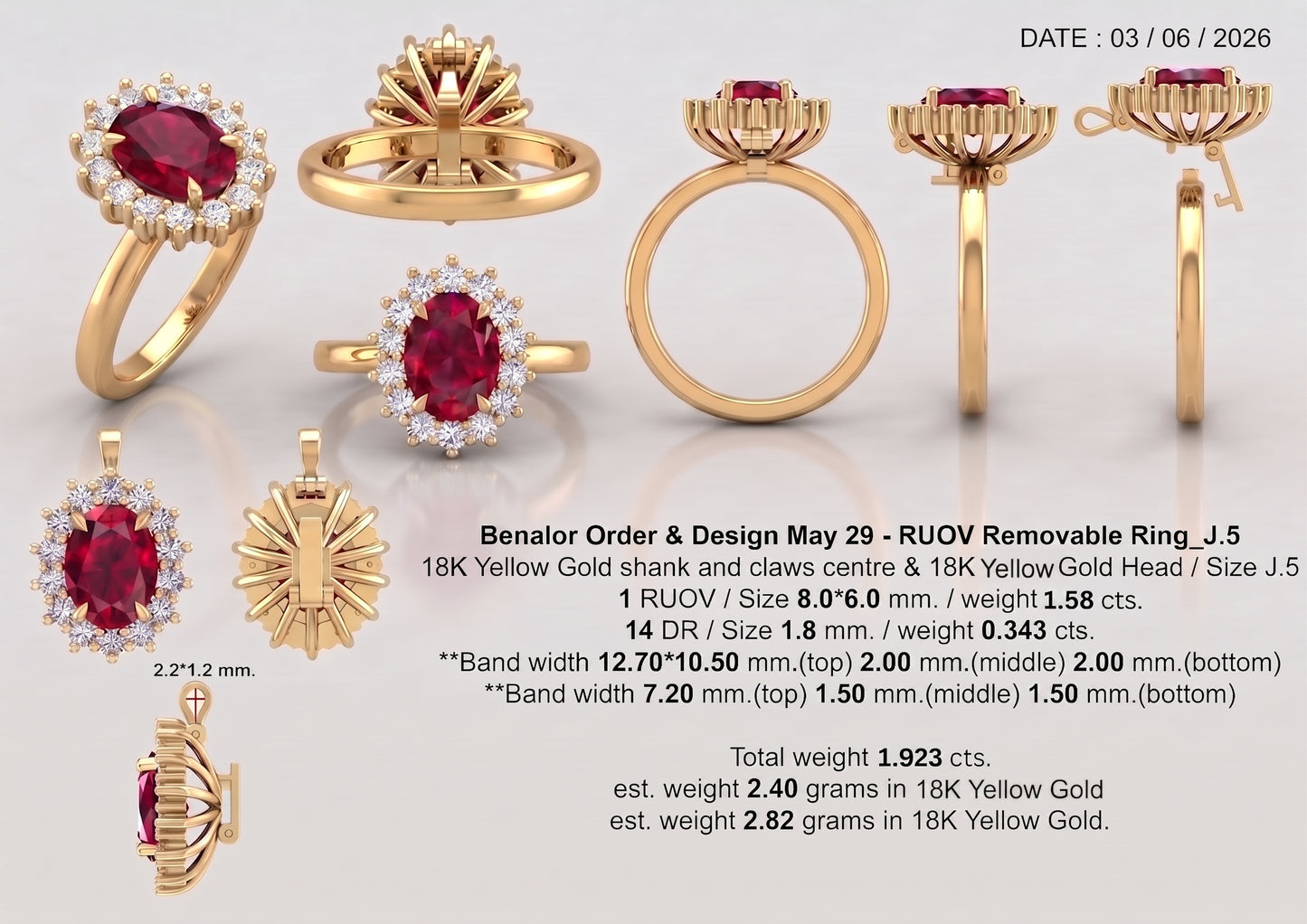 Custom Removable Ruby Ring 18K Gold - Deposit