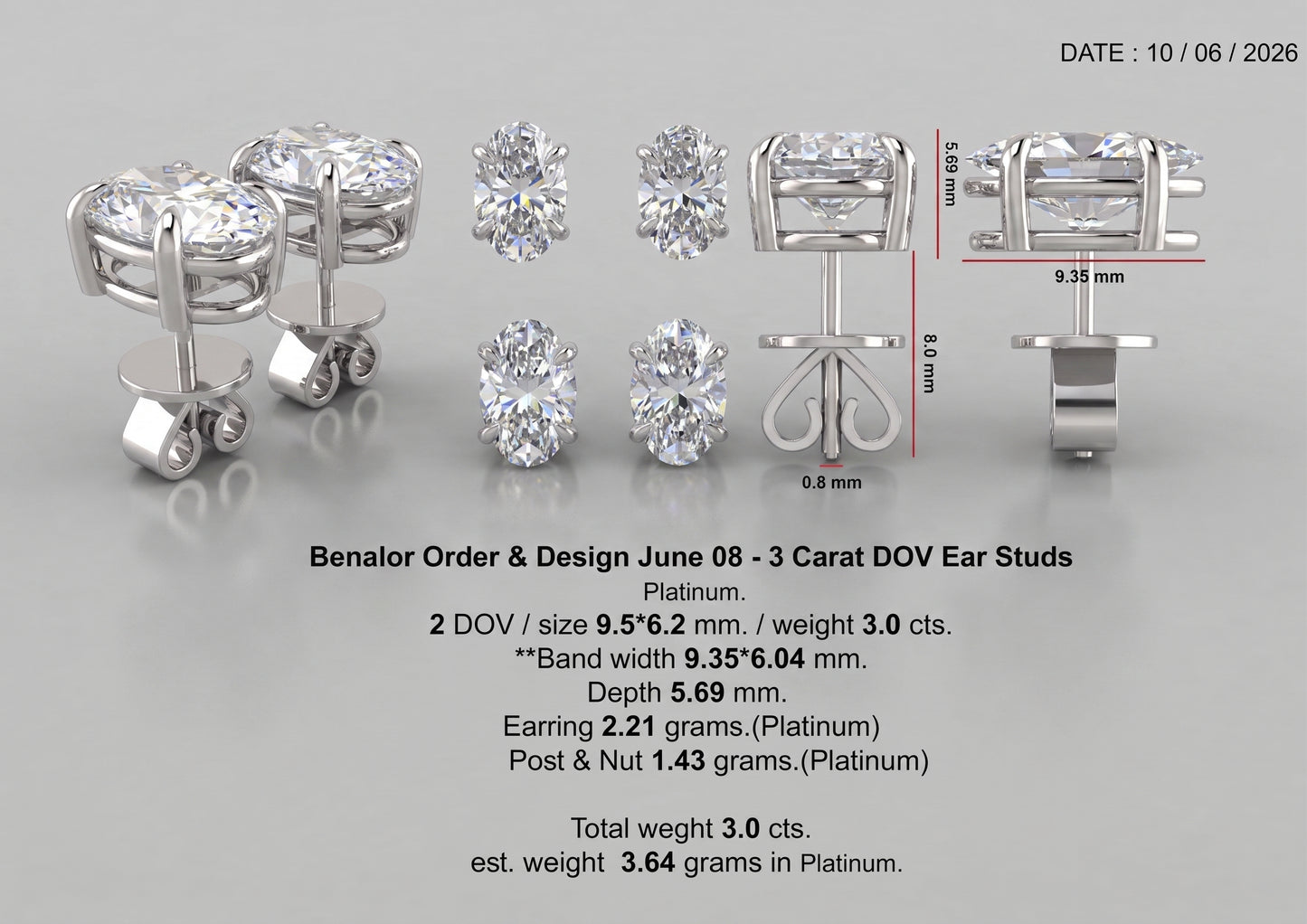 Custom 3 Carat Oval Ear Studs Deposit