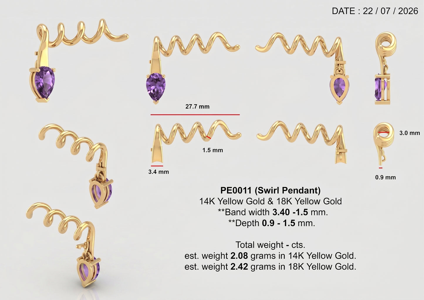 Custom Swirl Pendant 18K Yellow Gold Deposit